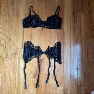 God Save Queens Black Satin and Lace Bra Set